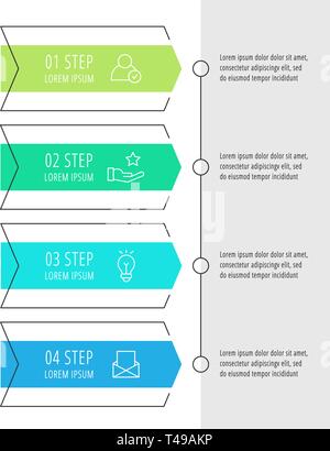 Moderno vettore illustrazione piana. Una infografica frecce modello con quattro elementi, forme icone. Timeline progettati per il business e presentazioni Illustrazione Vettoriale