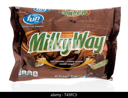 Winneconne, WI - 13 Aprile 2019: una borsa della Via Lattea candy bar isolato su un background Foto Stock