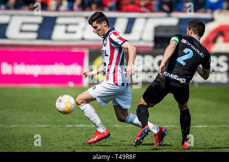 TILBURG - 14-04-2019, Koning Willem II stadion olandese Eredivisie calcio stagione 2018 / 2019. Willem II giocatore Marios Vrousai durante il match Willem II - PEC. Punteggio finale 2-0. Foto Stock