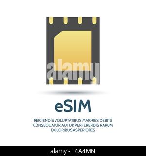 Embedded sim. Elettronica cellulare di telecomunicazioni esim chip, il nuovo telefono cellulare GSM rete mobile simcard illustrazione vettoriale Illustrazione Vettoriale