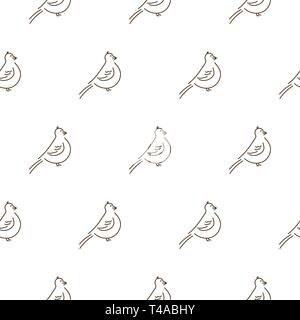 Semplice stile linea uccelli vettore seamless pattern su sfondo bianco. Illustrazione Vettoriale