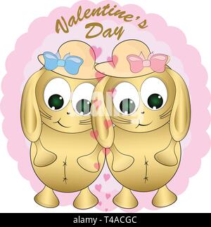 Il giorno di san valentino biglietto di auguri con gatti cartoon illustrazione vettoriale. Illustrazione Vettoriale