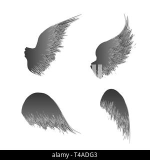 Black Bird grunge ali sagome con schizzi di inchiostro isolati su sfondo bianco Illustrazione Vettoriale