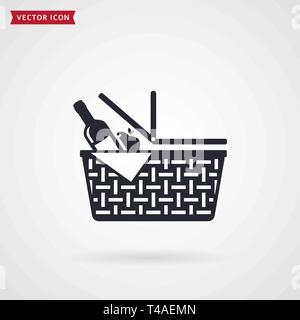 Cesto picnic icona. Il simbolo di vettore isolato su sfondo bianco. Illustrazione Vettoriale