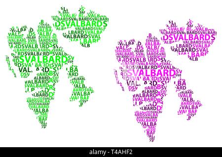 Schizzo Svalbard testo lettera mappa, Svalbard (Regno di Norvegia, arcipelago norvegese) - nella forma del continente, Mappa Spitsbergen, Nordaustlandet Illustrazione Vettoriale