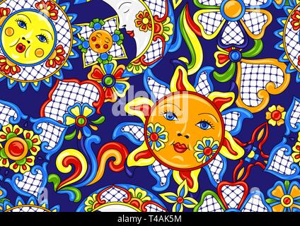 Modello messicano con graziosi ingenuo oggetti d'arte. Illustrazione Vettoriale