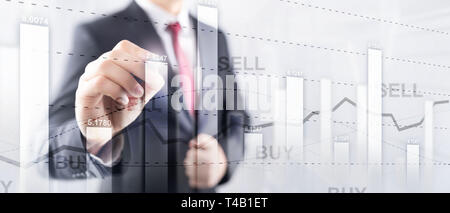 Financial stock trading grafico schema grafico della finanza aziendale concetto doppia esposizione media misti. Foto Stock