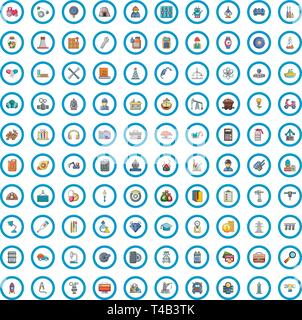 100 tecnologia set di icone, stile cartoon Illustrazione Vettoriale