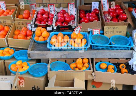 MINOO, Giappone - 22 novembre 2016: cachi e melograno delle varietà di frutta in Minoo, Osaka. Giappone autunno include la celebrazione di persimmon (kaki) fru Foto Stock