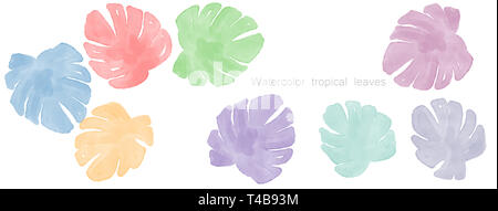 Dipinto a mano ad acquarello foglie tropicali Foto Stock