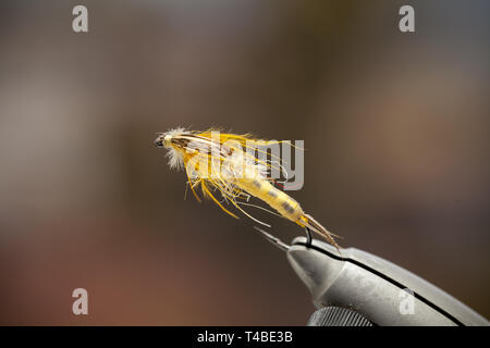 Fly fishinig, Costruzione mosche ganci close up Foto Stock