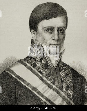 Juan Jose Ruiz de Apodaca y Eliza (1754-1835). 1° Conte di Venadito. Spanish naval officer e Viceré della Nuova Spagna. Disegno di Llanta. Ritratto, dettaglio. La litografia. Episodio della cronica General de España, Historia Ilustrada y Descriptiva de sus Provincias. Andalucia, 1867. Foto Stock