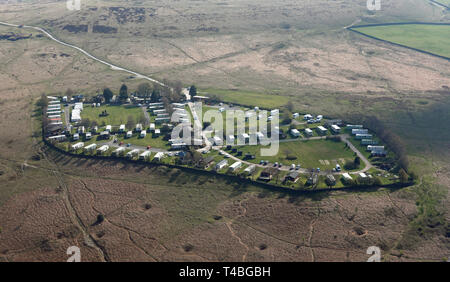 Vista aerea del Dobrudden Caravan Park a Baildon Moor, Shipley vicino a Bradford Foto Stock