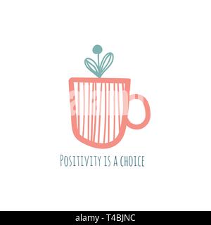 Disegnata a mano casa di piante e fiori. Lo stile scandinavo illustrazione. Scheda di motivazione. La positività è una scelta. Illustrazione Vettoriale. Illustrazione Vettoriale