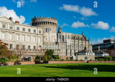 Vista esterna dello storico Castello di Dublino a Dame Street, Dublin, Irlanda Foto Stock