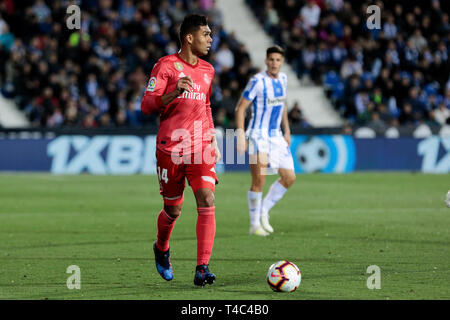 Real Madrid Carlos Henrique Casemiro durante La Liga match tra CD Leganes e Real Madrid a Butarque Stadium di Leganes, Spagna. Punteggio finale: CD Leganes 1 - Real Madrid 1. Foto Stock