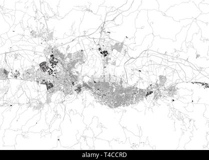 Mappa satellitare di Bursa. Si tratta di una grande città in Turchia, situato in Anatolia nordoccidentale. Mappa di strade e di edifici del centro storico. Asia Illustrazione Vettoriale