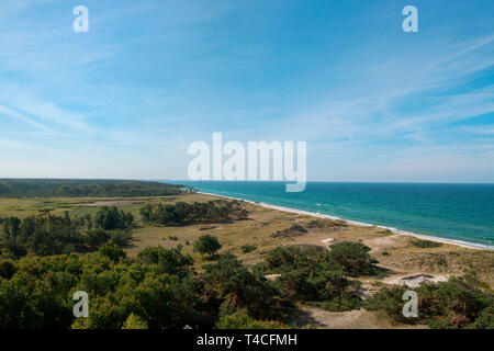 Vista dal faro Darsser Ort, la Pomerania occidentale Area Laguna National Park, Fischland-Darss-Zingst, Meclemburgo-Pomerania Occidentale, Germania, Europa Foto Stock