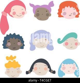 Un gruppo di donne di diversità con diverso colore della pelle Illustrazione Vettoriale