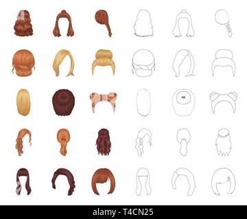 Retro,barberia,beauty,braid,cartoon,contorno,raccolta,pettinate,curl,dark,design,fashion,femmina,capelli,haircut,pettinatura,parrucchiere,l'acconciatura,icona,immagine,isolato,kara,luce,logo,long,Modello,altri tipi,paint,pebble,rosso,salon,impostare,segno,spit,stile,styling,il simbolo,coda,tipo,varietà,vettore,web,donna, Vettori vettore , Illustrazione Vettoriale