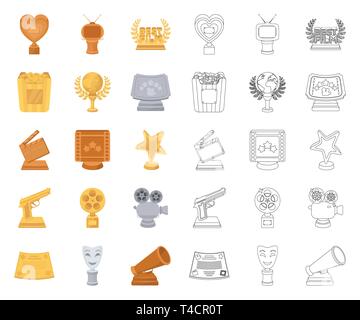 Film premi e riconoscimenti cartoon,icone di contorno nel set di raccolta per il design. Il mondo Film Academy simbolo vettore illustrazione stock. Illustrazione Vettoriale