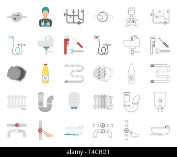 Plumbing, montaggio cartoon,icone di contorno nel set di raccolta per il design. Attrezzature e strumenti simbolo vettore illustrazione stock. Illustrazione Vettoriale