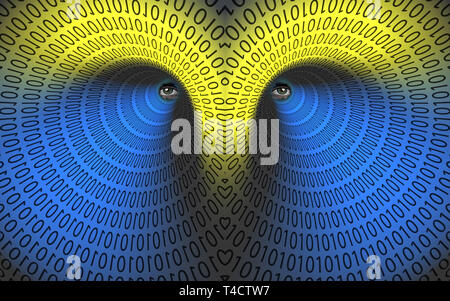 Occhi nel tunnel di binario. Il rendering 3D Foto Stock