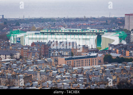 Vista dal Monumento Nelson, Calton Hill, Edimburgo. GV, Easter Road Stadium, Leith, Hibernian, Calcio Club Foto Stock