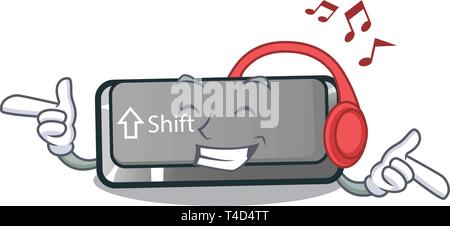 Ascolto di musica il tasto shift nella forma di cartoni animati Illustrazione Vettoriale