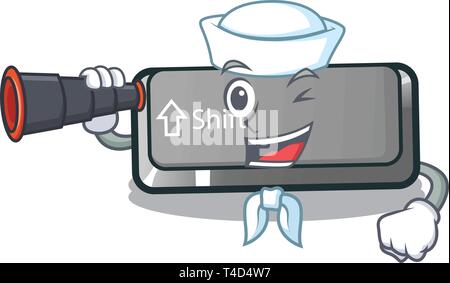 Marinaio con pulsante binoculare di turno in forma cartoon Illustrazione Vettoriale