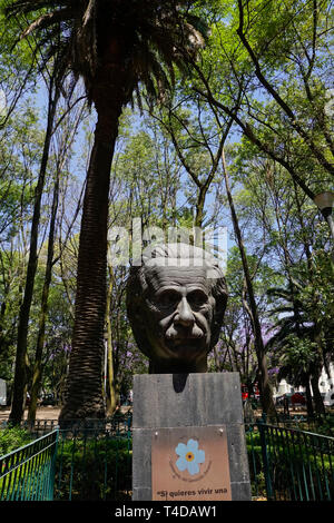 Albert Einstein statua in Parque Mexico, il parco della città nel Hipodromo/Roma quartiere di Città del Messico. Foto Stock