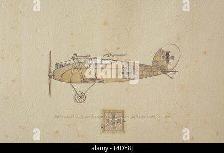 Ernst Udet - dodici disegni di tedesco aerei militari della Prima Guerra Mondiale 1 Aviatik (Berg) D.I. Bombardiere l'impero austro-ungarico Flying Corps 1917. Rumpler C.IV. Bombardiere imperiali tedeschi Flying Corps. Gotha G.V. Bombardiere imperiali tedeschi Flying Corps 1918. Halberstadt C.L.II di imperiale tedesco Flying Corps 1918. Fokker F.V. di imperiale tedesco Flying Corps 1918. Pfalz D.XII di imperiale tedesco Flying Corps 1918. Siemens Schuckert D III di imperiale tedesco Flying Corps. Fighter Squadron 4, Metz 1918 (Udet del piano personale con la scritta 'Ecco!' per , Editorial-Use-solo Foto Stock