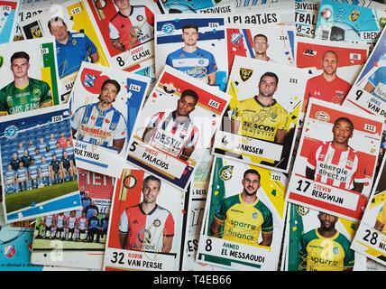 Carte di calcio della Eredivisie in Paesi Bassi, dato dall'Albert Heijn supermercato Foto Stock