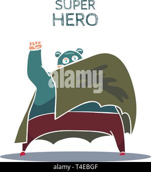 Cartoon disegnati a mano Super Hero carattere con il mantello. Vettore Illustrazione Vettoriale