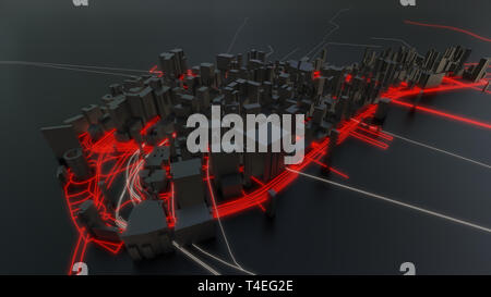 Futuristica città di notte. 3D illustrazione Foto Stock