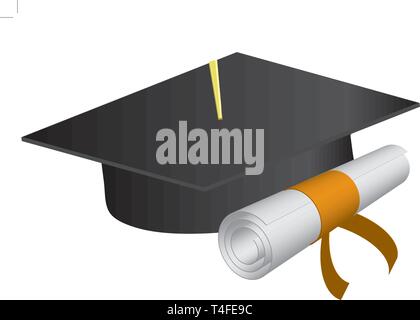 Tappo di graduazione e diploma su uno sfondo bianco., illustrazione vettoriale Illustrazione Vettoriale