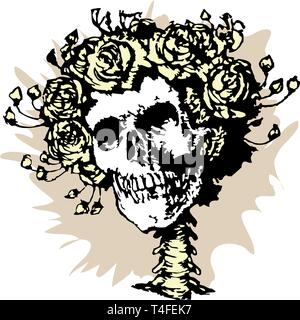 Cranio in corona di rose, illustrazione vettoriale Illustrazione Vettoriale