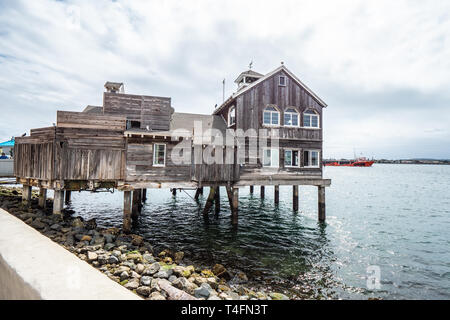 Vecchia casa in legno a fronte oceano di San Diego Seaport Village Foto Stock