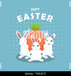 Biglietto di auguri e sfondo con conigli per la celebrazione di Pasqua Illustrazione Vettoriale