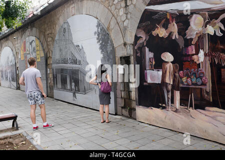 Phung Hung Street murales Hàng Mã Hanoi Foto Stock