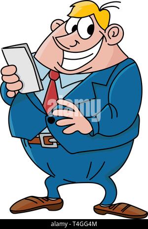 Cartoon soddisfatti e fiduciosi imprenditore con una cravatta rossa e una tuta blu illustrazione vettoriale Illustrazione Vettoriale