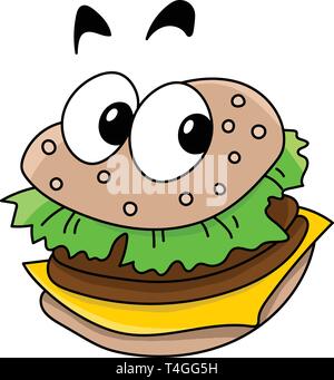 Cartoon delizioso pronto a mangiare cheeseburger guardando la telecamera illustrazione vettoriale Illustrazione Vettoriale