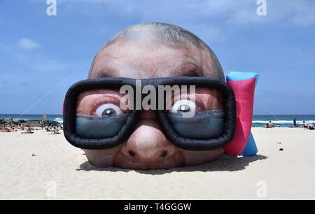 Sydney, Australia - Novembre 4, 2018. Pericolo Dave & Christian Rager: Damien Hirst in cerca di squali. La scultura di mare a Tamarama beach è il mondo l Foto Stock