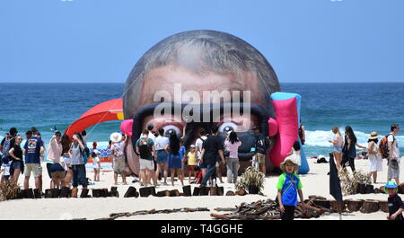 Sydney, Australia - Novembre 4, 2018. Pericolo Dave & Christian Rager: Damien Hirst in cerca di squali. La scultura di mare a Tamarama beach è il mondo l Foto Stock