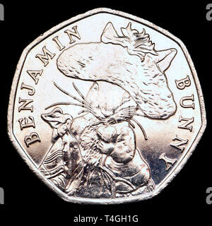 British commemorative 50p moneta. Beatrix Potter Benjamin Bunny (2017) Foto Stock