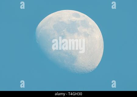 Luna in Waxing Gibbous fase sul giorno cielo blu Foto Stock