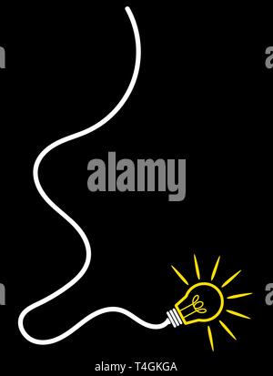Luce incandescente lampadina appesa sulla corda che simboleggia un'idea Illustrazione Vettoriale