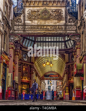 Londra, UK, ago 2018, ingresso al mercato di Leadenhall, la città di Londra Foto Stock