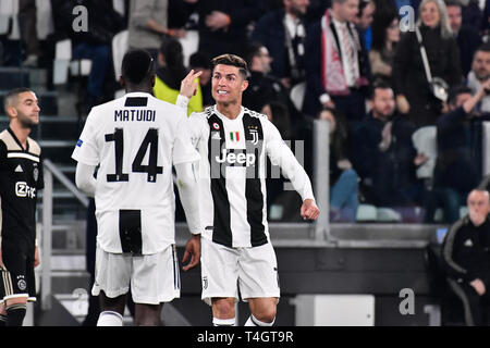 Durante la UEFA Champions League football match tra Juventus e AFC Ajax presso lo stadio Allianz il 16 aprile, 2019 a Torino, Italia. Foto Stock