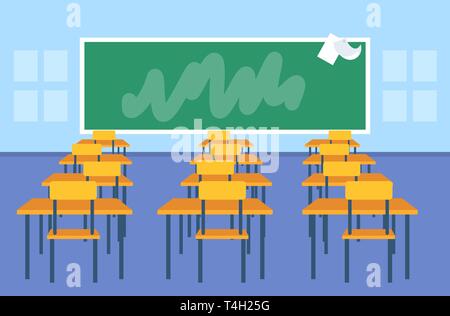 Scuola vuoto classe interno camera moderna lavagna in aula Scrivanie Arredo orizzontale piana Illustrazione Vettoriale